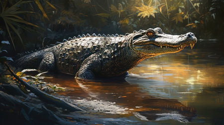 Crocodile in the river,3d rendering. Computer digital drawing.の素材