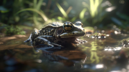 Frog in the water, close-up portrait, shallow depth of fieldの素材