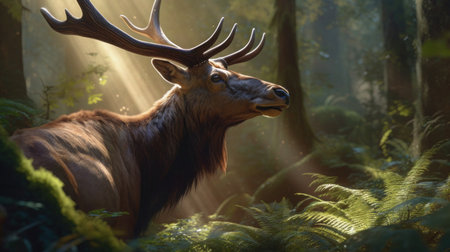 Elk in the forest. Wildlife scene from nature. Animal in the nature habitat.の素材