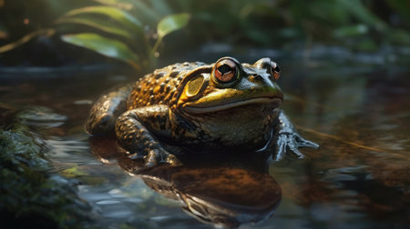 Frog in the water in the rainforest. Close-upの素材