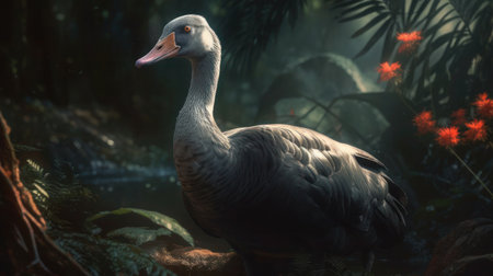 Goose in the jungle. Wildlife scene from nature. 3d renderingの素材