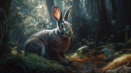 Rabbit in the forest, 3d rendering. Computer digital drawing.の素材