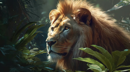 Portrait of a lion in the jungle. Lion in the jungle.の素材