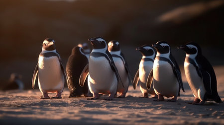 African penguins (Spheniscus demersus) on the beach of the Falkland Islands.の素材