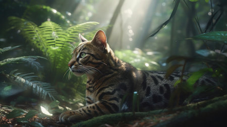 Bengal cat in the forest. Wildlife scene from nature.の素材