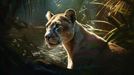 Panther (Panthera leo) in the jungleの素材