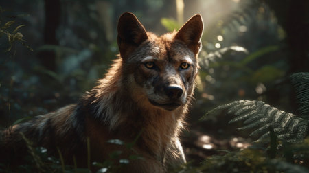 Portrait of a wolf in the forest. Portrait of a wolf.の素材