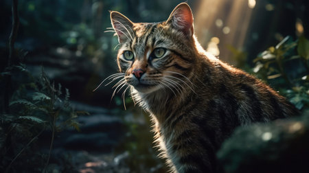 Portrait of a wild cat in the forest. Wildlife scene.の素材