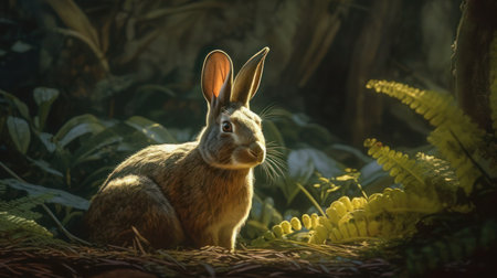 Rabbit in the garden, close-up of a hareの素材
