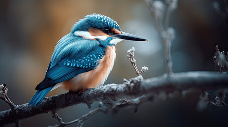 Kingfisher, Alcedo atthis, sitting on a branchの素材