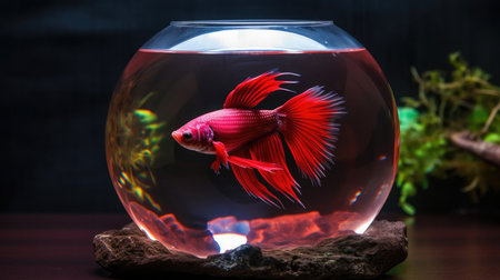 Capture the moving moment of red siamese fighting fish isolated on black background.の素材