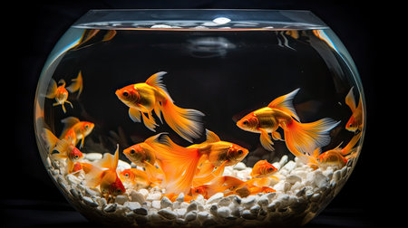 Goldfish in a glass aquarium,isolated on black background.の素材