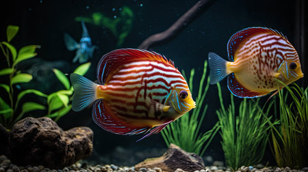 Colorful discus fish swimming in the aquarium. Close up.の素材