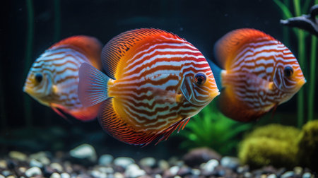 Beautiful discus fish swimming in the water. Tropical fish.の素材