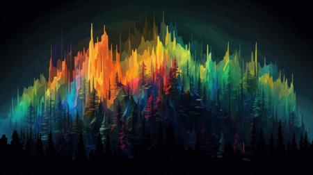 Abstract colorful background with mountains and forest. Vector illustration for your designの素材
