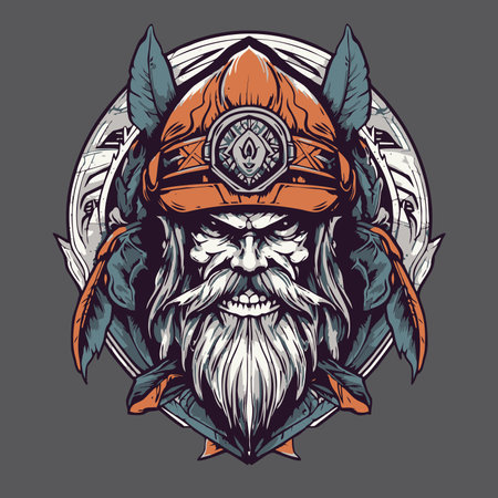 Vector illustration of viking skull in helmet and feathers. Design for t-shirt.のイラスト素材