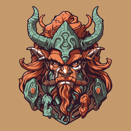Viking horned monster with horns. Hand drawn vector illustration.のイラスト素材