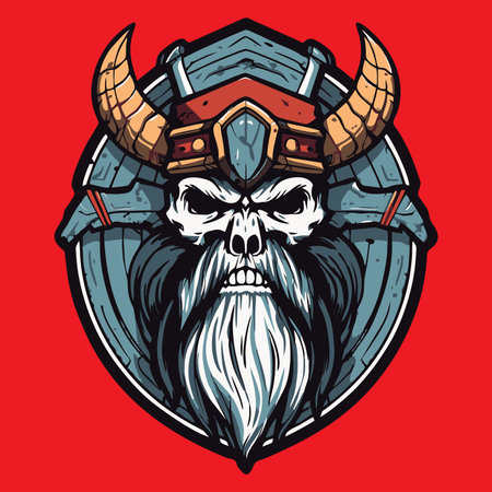 Skull of a viking warrior with horns. Vector illustration.のイラスト素材
