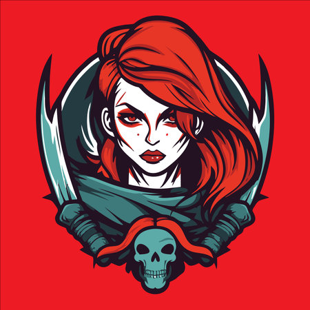 Gothic girl with sword and skull. Vector illustration in retro style.のイラスト素材