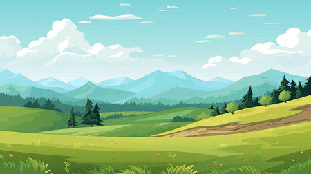 Summer landscape with mountains and green meadow.の素材