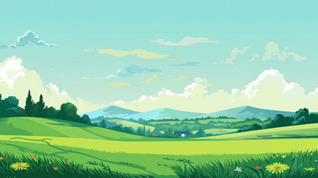 Summer landscape with hills, meadows and mountainsの素材