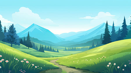 Beautiful landscape with mountains and meadow.の素材