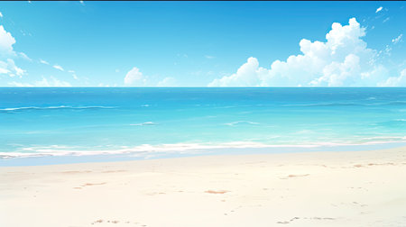 Beautiful beach and tropical sea. 3d rendering. Computer digital drawing.の素材