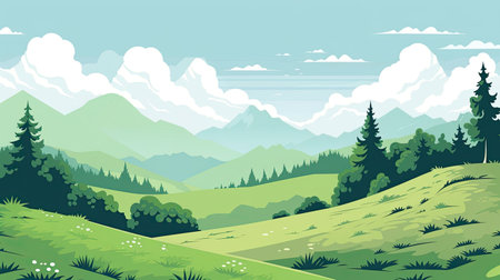 Summer landscape with mountains, forest and meadow.の素材