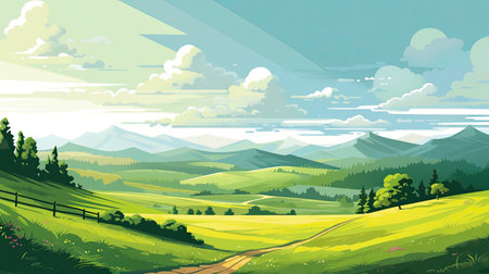 Beautiful summer landscape with hills and meadows.の素材