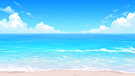 Beautiful beach background with blue sky and white clouds.の素材
