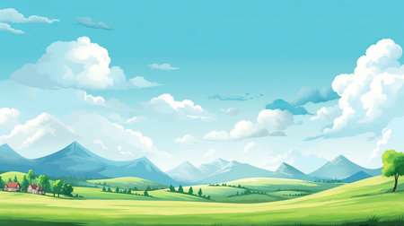 Beautiful landscape with blue sky and white clouds.の素材