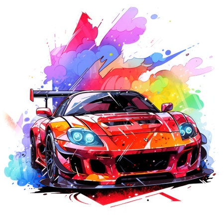 Colorful racing car on colorful background.の素材
