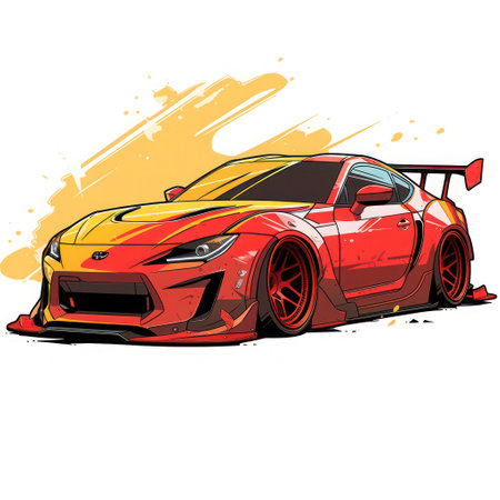 Red and yellow sport car on a white background.の素材
