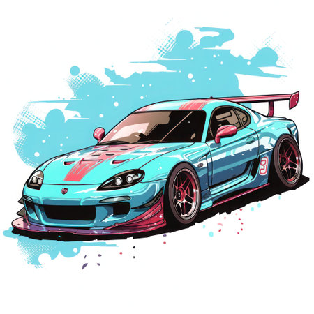 Sport car, illustration on white background. Hand drawn sport car.の素材
