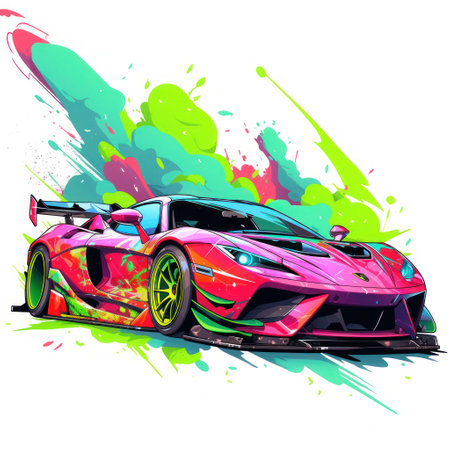 Abstract sport car with colorful splashes.の素材