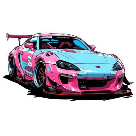 Pink and blue sport car, illustration of a sports car.の素材