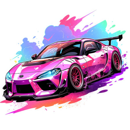 Hand drawn sport car on colorful background.の素材