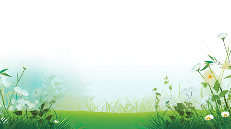 Spring background with grass, flowers and grass.の素材
