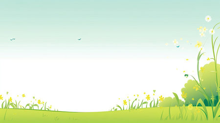 Spring background with grass, daffodils and butterflies.の素材