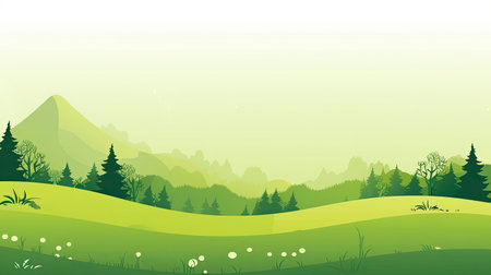 Beautiful landscape with green meadow and mountains.の素材