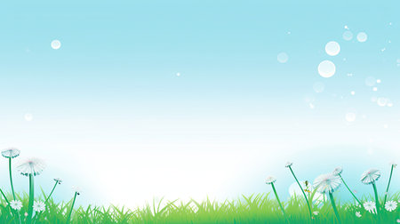 Summer grass background with dandelions and daisies.の素材
