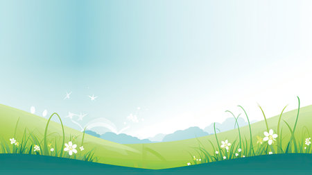 Spring background with grass and flowers.の素材