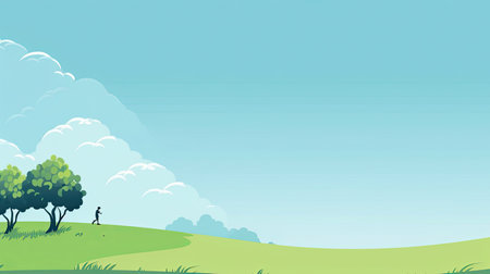 Summer landscape with trees and blue sky.の素材