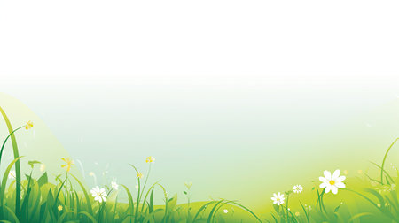 Spring background with green grass and daisies.の素材