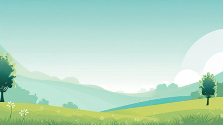 Beautiful landscape with green hills and blue skyの素材