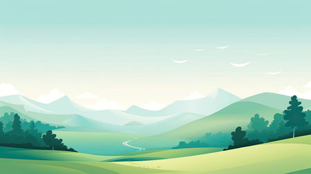 Landscape with mountains, trees and meadow.の素材