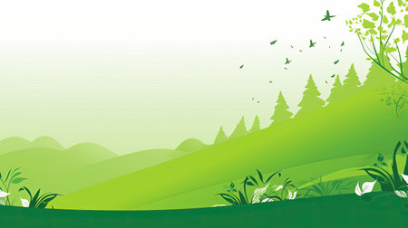 Nature background with green grass and trees.の素材