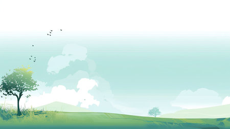 Summer landscape with meadow, trees and clouds.の素材