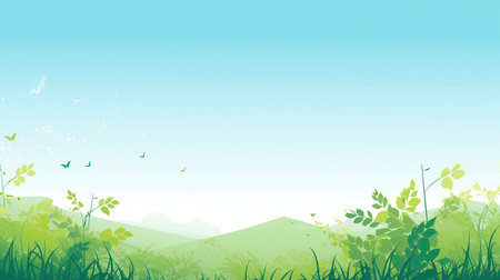 Nature background with green grass and blue sky.の素材