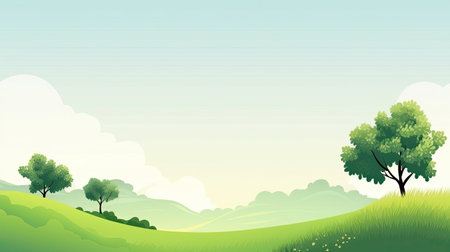Nature background with green meadow and trees.の素材